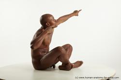 Nude Man Black Sitting poses - simple Slim Bald Sitting poses - ALL Realistic